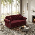 thumbnail image 3 of AENKYO 63" Chesterfield Velvet Loveseat, Mid-Century Modern 2-Seat Sofa with Nailhead Trim and Tufted Back, Burgundy, 3 of 8