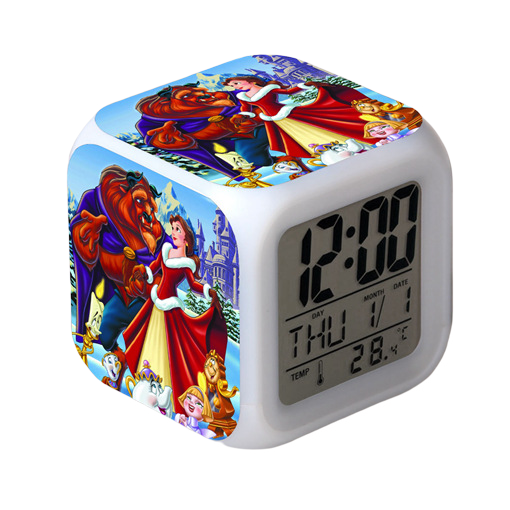 Wekity Beauty and the Beast Alarm Clock LED Square Clock Digital Alarm