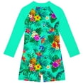 thumbnail image 4 of Fashion Leaf Printed Long Sleeve Swimming Sunscreen Quick Drying Swimsuit Green Bathing Suits For Girls, 4 of 4