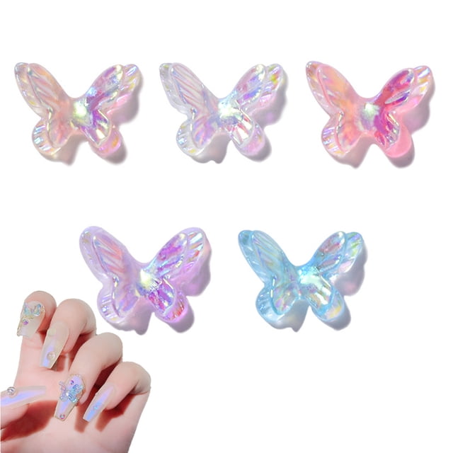 120 piezas de adornos de mariposa para uñas, color polar, doble capa, mariposa rosa, azul, naranja, transparente, morado, mariposa, adornos para decoración de uñas en 3D