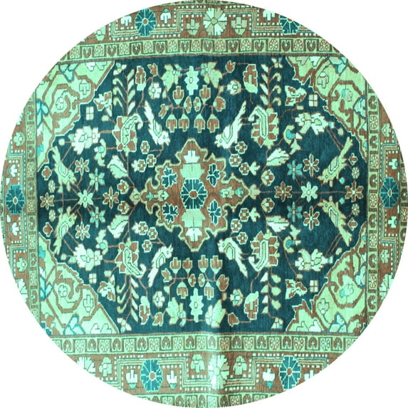 Ahgly Company Indoor Round Persian Turquoise Blue Traditional Area Rugs, 7' Round
