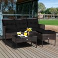 thumbnail image 1 of Costway 3 PCS Patio Rattan Furniture Set 3-Seat Sofa Cushioned Table Garden Black, 1 of 10