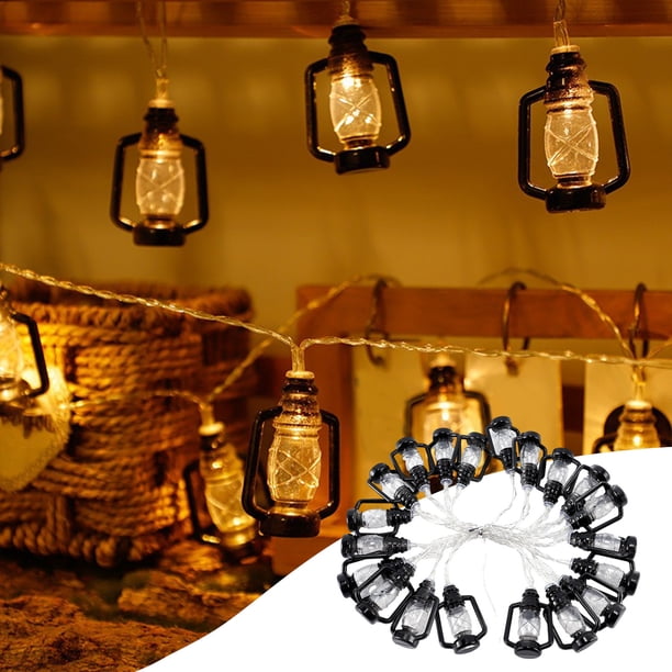 Faroles de hilo Black Lantern - Farolillos retro de caballo LED de 20 LEDs alimentados por energía solar para terrazas, jardines y decoración navideña - 8 modos de iluminación