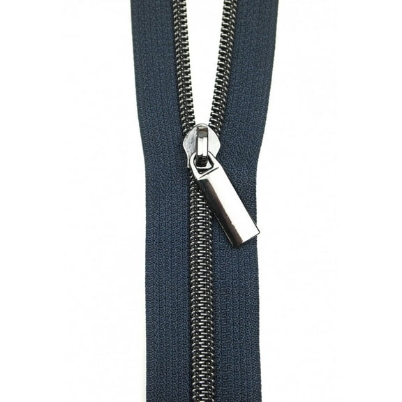 Navy #5 Nylon Gunmetal Coil Zippers: 3 Yards with 9 Pulls