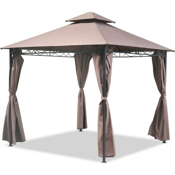 10'x10' Gazebo Outdoor Canopy UV Protection Canopy Tent with 4 Sidewall for BBQ Party Patio Outdoor,Brown