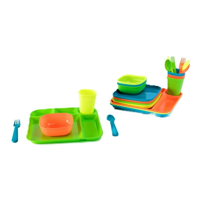 Juego de vajilla LBH de plástico de 24 piezas para niños con bandeja y plato