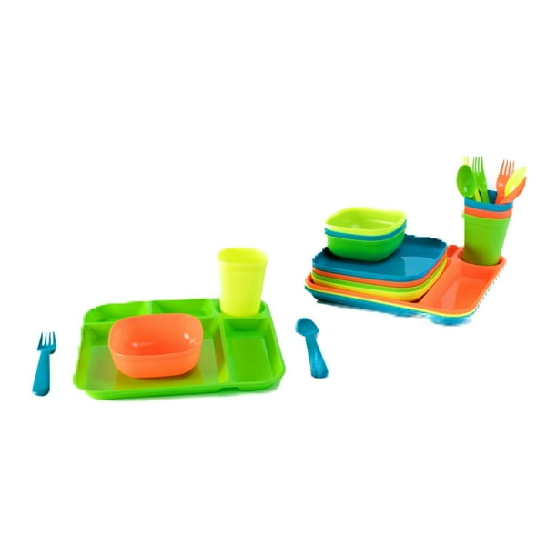 Juego de vajilla LBH de plástico de 24 piezas para niños con bandeja y plato