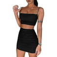 thumbnail image 1 of Womens 2 Piece Outfits Set Ruched Cami Crop Top Bodycon Skirt Mini Club Dress, 1 of 5
