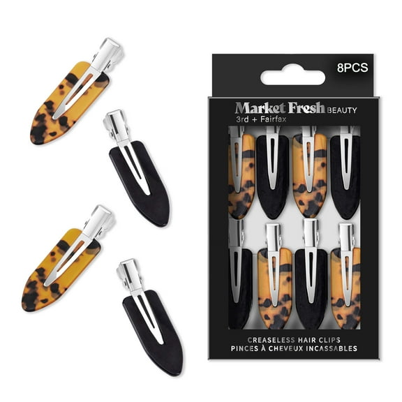 Market Fresh Beauty Creaseless Hair Clips, 8 Pack - No-Crease Hair Styling Clips for Sectioning, All Hair Types, Heat Styling  Makeup Application - Tortoise  Black Clips, Non-Slip  Durable Design