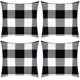 thumbnail image 1 of Dinheiro Juego de 2 fundas de almohada a cuadros de búfalo, funda de cojín cuadrada a cuadros para exteriores, de algodón, lino, blanco y negro, para decoración del hogar, Pascua, coche, cama, sofá,, 1 of 7