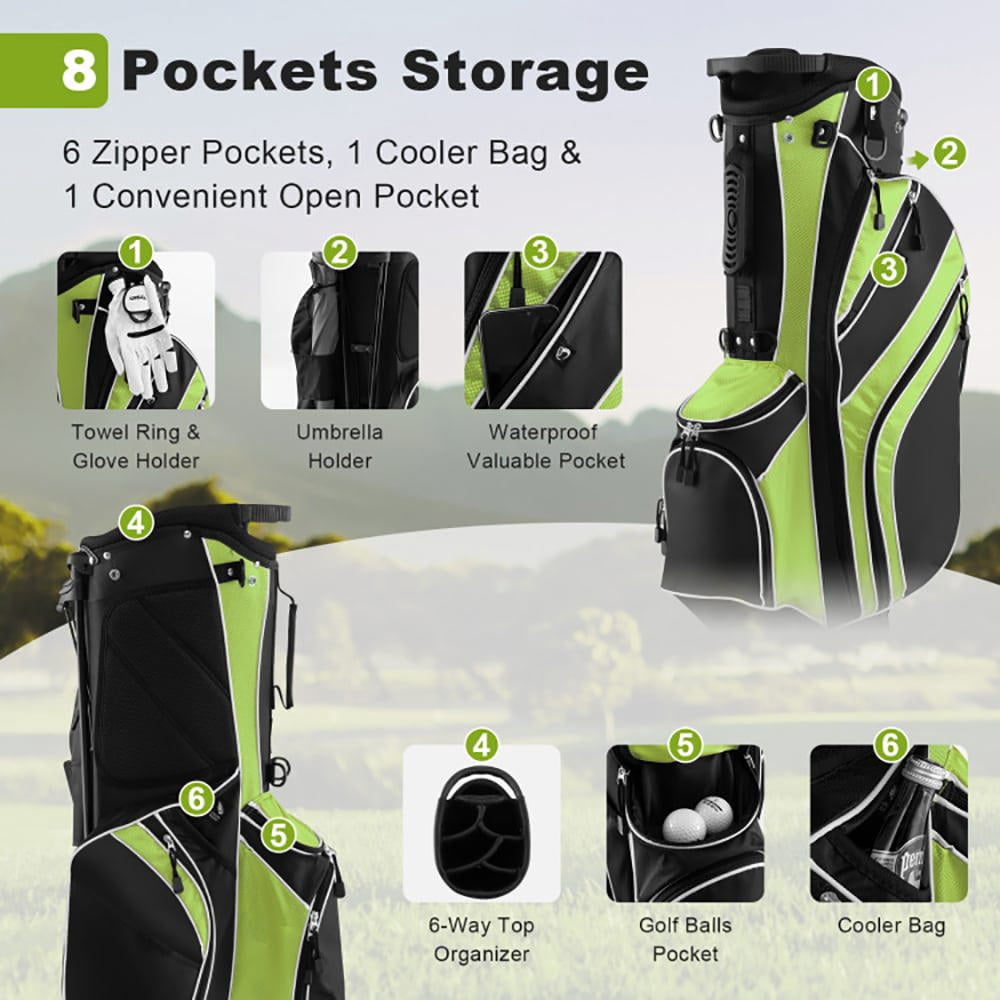 Barara King Golf Cart Bag, Golf Bags,Golf Stand Bag, Golf Stand Cart Bag with 6-Way Divider Carry Pockets-Green