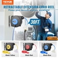 thumbnail image 2 of Carrete retráctil de cable de extensión VEVOR, 30 pies, 10 A, 125 V, azul, 2 of 9