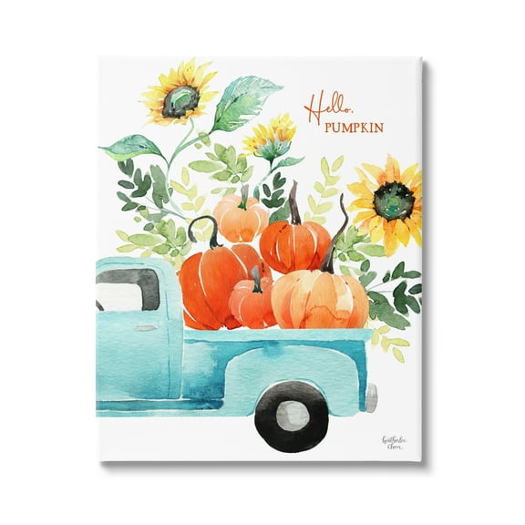Stupell Industries Hello Pumpkin Autumn Truck Carrying Seasonal Plants Graphic Art Gallery Wrapped Canvas Print Wall Art, Design by Heatherlee Chan