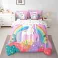 thumbnail image 3 of Homewish Dreamy Unicorn Teens Twin Bedding Sets 7-Piece, Girly Pink Cartoon Animal Bedding Comforter Set, Rainbow Plant Reversible Sheet Sets, Luxury Bedroom Decor, 3 of 8