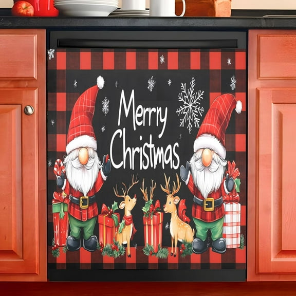 Ryvnso Christmas Gnome Reindeer Dishwasher Magnetic Refrigerator Magnet Cover Kitchen Home Decorative 23"x26"