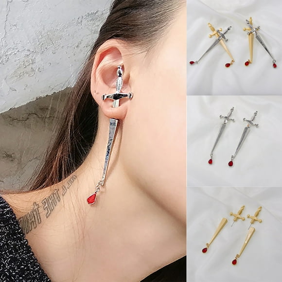SPRING PARK Fashion Blood Sworn Dagger Stud long sword handle Single Stud Earrings Gifts
