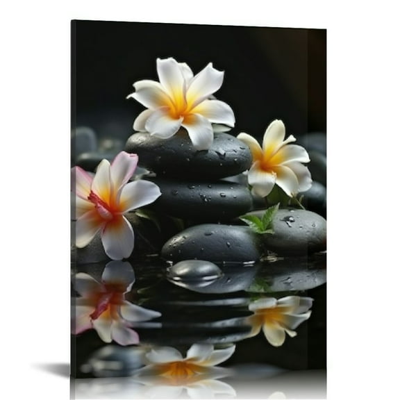 Shiartex  Canvas Zen Wall Art Spa Decor for Bathroom Spa Canvas Wall Art Spa Stone with White Flower Pictures Prints on Canvas for Home Decor Wall Decor Stretched and Framed 16x20 in/12x16 in