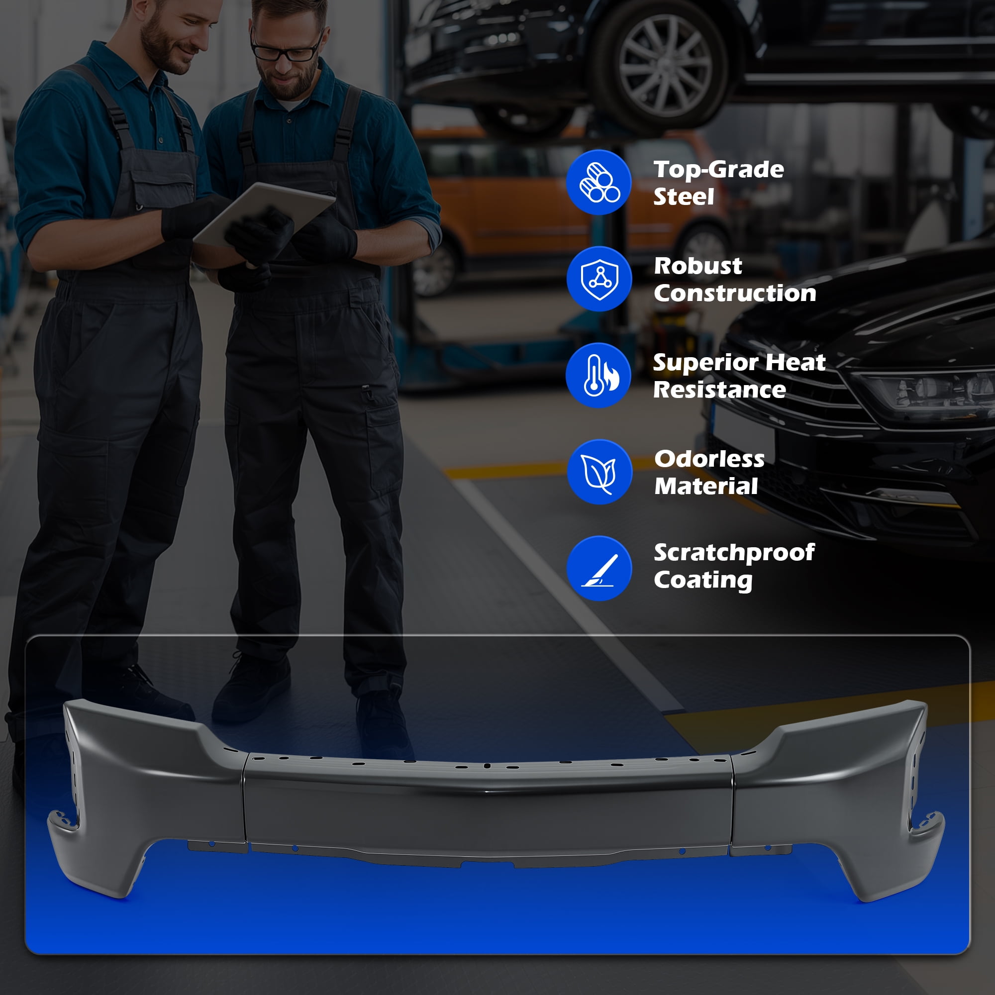 Bestco Split Steel Front Bumper Black For 2019-2022 Chevrolet Silverado 1500 W/o Sensor Holes