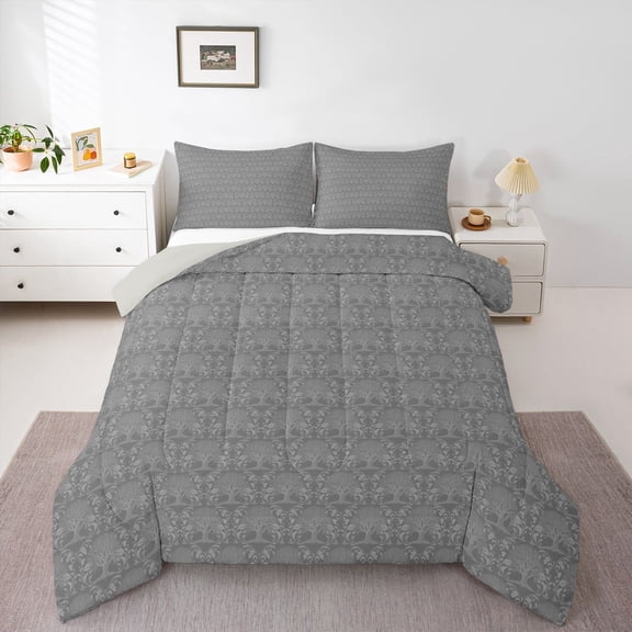 Feelyou Sliver Hipple Damask Twin Comforter Sets, Boho Western Life Tree Bedding Set, 2pcs