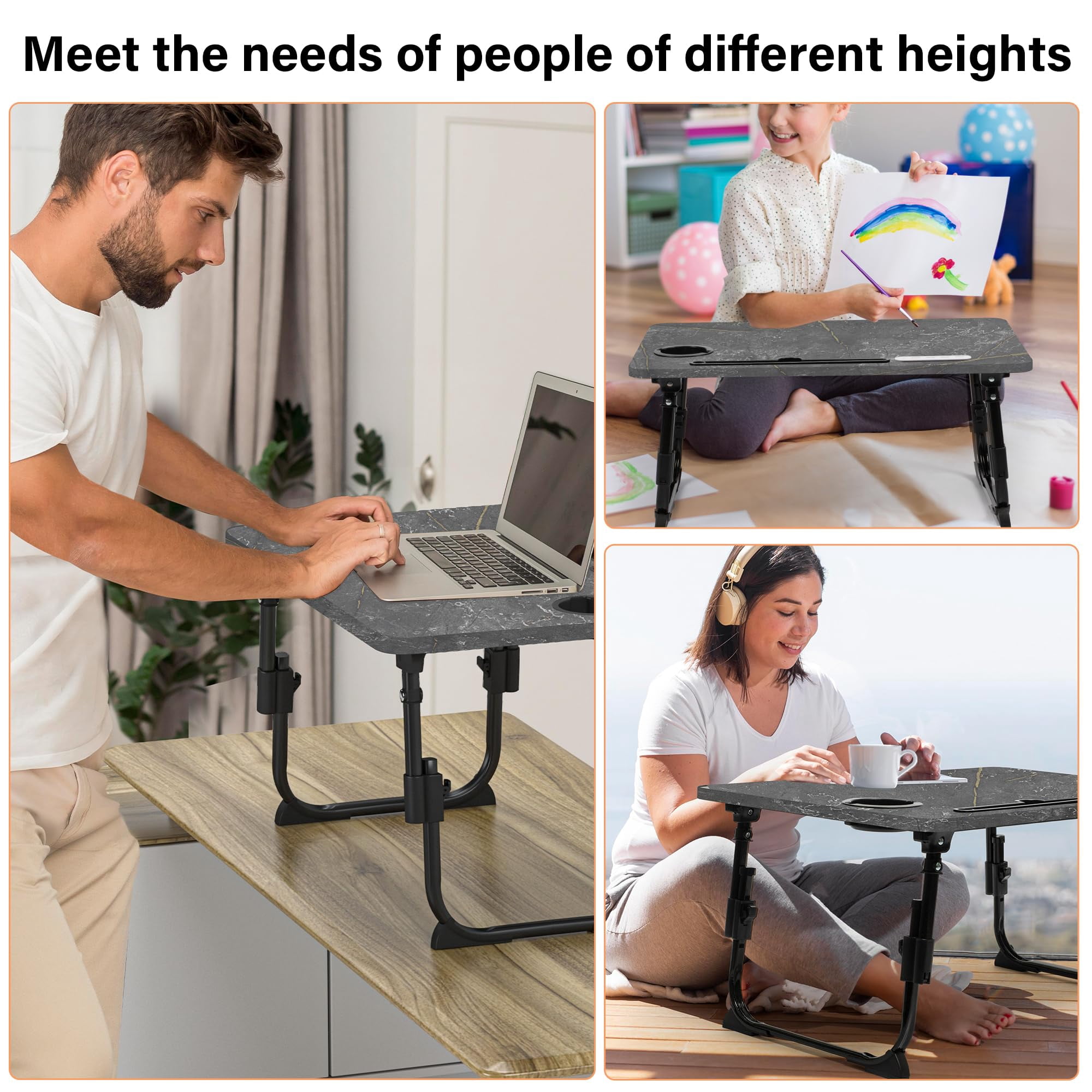 Laptop Desk For Bed Height Adjustable  Lap Table With Usb/storage Drawer/cup Holder/tablet Stand/book Shelf Foldable Breakfast Tray Portable Reading Writing Sofa & Floor Deep Stone Texture