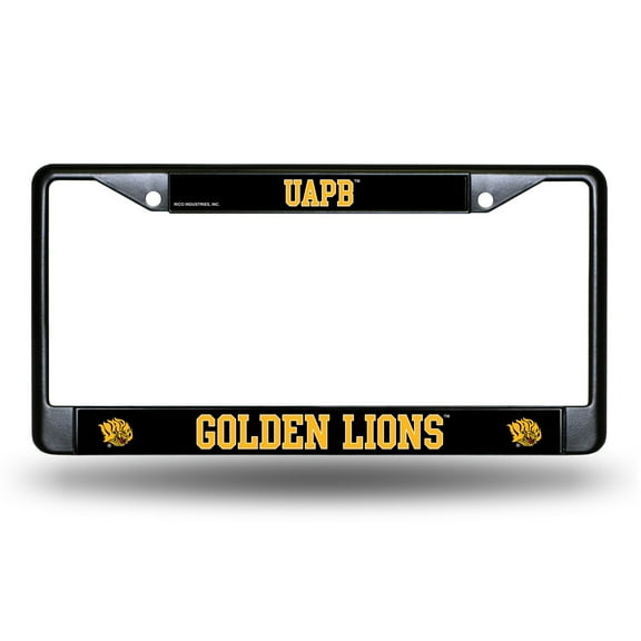 Arkansas Pine Bluff Golden Lions Metal License Plate Frame - Standard 12 x 6 in - Black