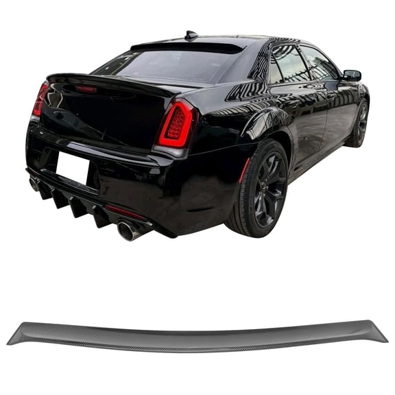 Ikon Motorsports Rear Window Roof Spoiler, Compatible with 2011-2023 Chrysler 300, Carbon Fiber Print ABS Plastic Top Roofline Windshield Visor Spoiler Wing