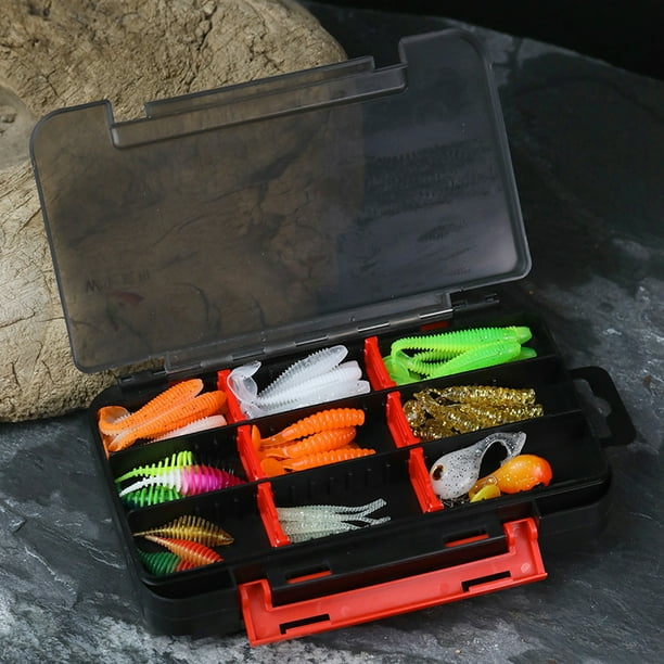 maskred Box Fishing Bait Lure Tackle Hook Container Soft Accessories Head  Swivel Worm Storage Compartments Tool 75 Piece 