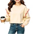 thumbnail image 5 of BLVB Crewneck Sweatshirts for Little Girls Cute Ruffle Pullover Long Sleeve Casual Spring Fall Tops for Kids(Beige,3-4 Years), 5 of 6
