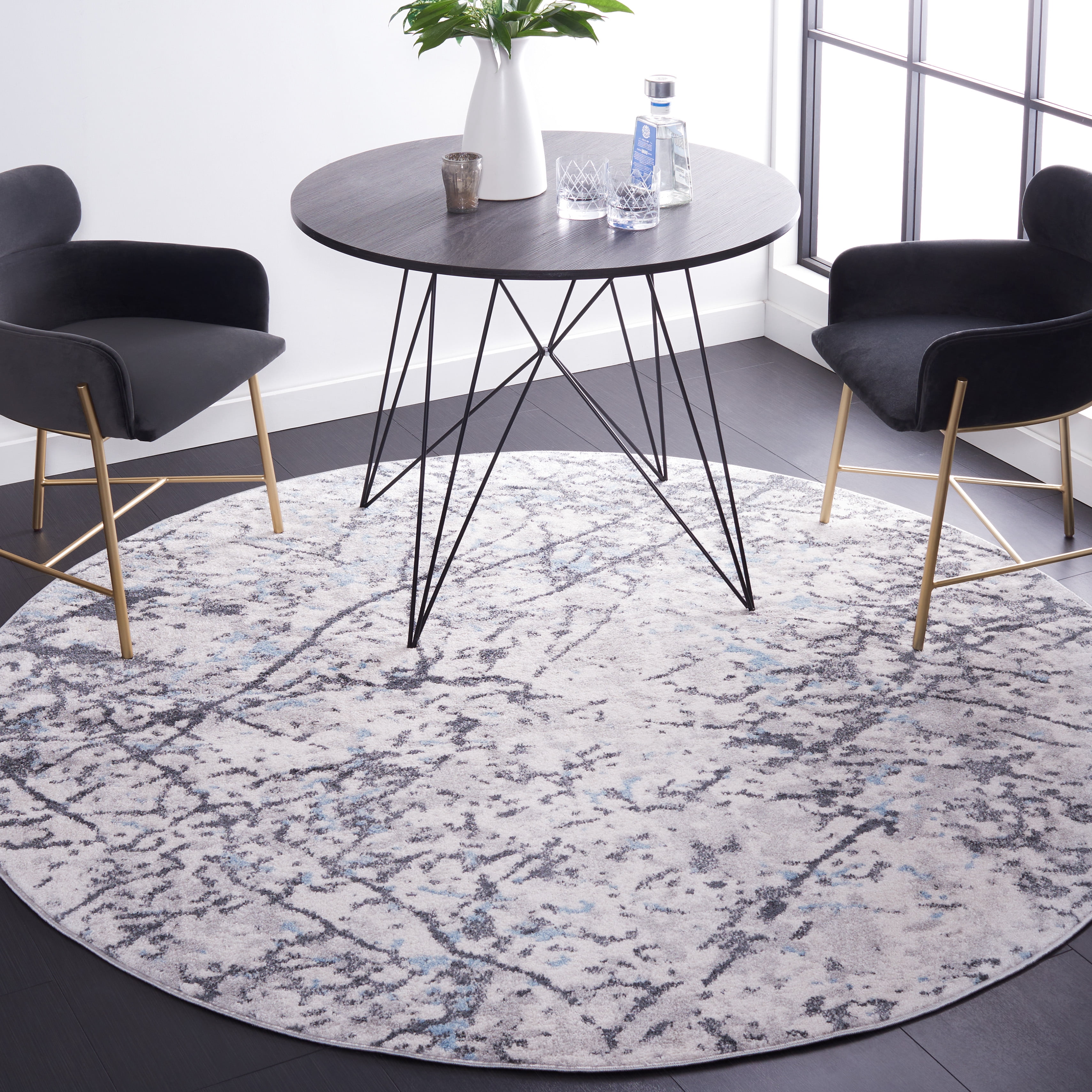 SAFAVIEH Toscana Evette Abstract Polyester Area Rug, Grey/Ivory, 6'7" x 6'7" Round