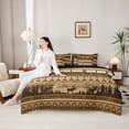 thumbnail image 4 of Castle Fairy Western Tribal Striped Wildlife King Bedding 7pcs,Bear Moose Pine Mountain Silhouette King Bed in a Bag,Brown Cream Black,Black Reversible, 4 of 7