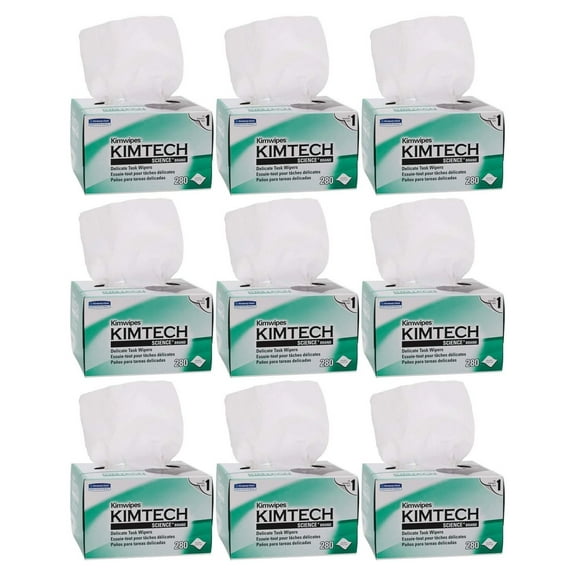 Kimtech Science KimWipes Delicate Task Wipers, 4.4 x 8.4 Inch, 1-Ply, 280 Wipers/Box, 9 Boxes - Low-Lint Cloths for Electronics, Precision Cleaning, Lab Use 280 Count (Pack of 9)