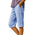 thumbnail image 4 of jjayotai Women's Casual Summer Bermuda Shorts Plaid Elastic Waist Shorts Button Deco Knee Length Long Shorts with Pockets, 4 of 6