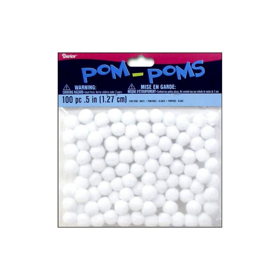 Darice 10174-10 Acrylic Pom Poms 0.5" 100/Pkg White