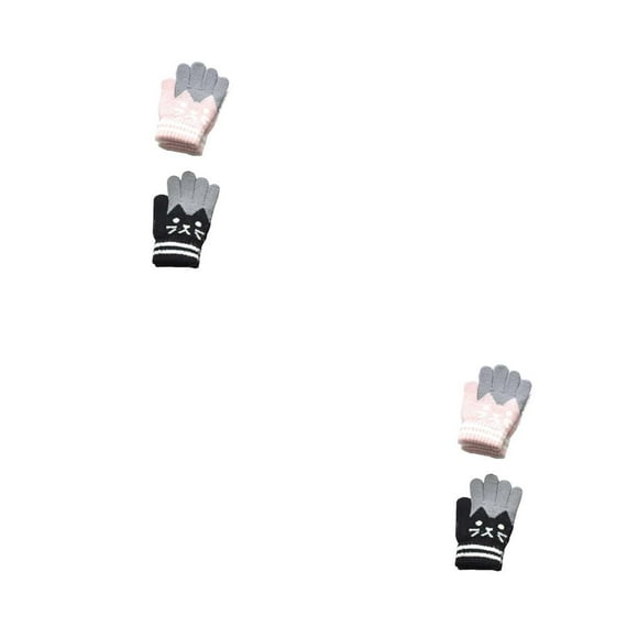 Qarigey 2 pares de guantes para niños de dedo completo para bebés invierno otoño deportes al aire libre patinaje montar mitones de punto rosa negro 2piezas