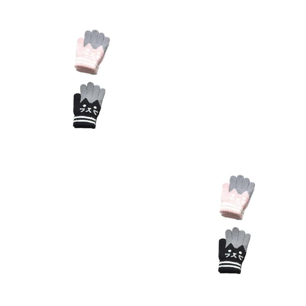 Qarigey 2 pares de guantes para niños de dedo completo para bebés invierno otoño deportes al aire libre patinaje montar mitones de punto rosa negro 2piezas