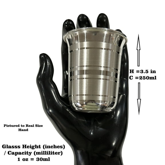 999 Pure Silver Hallmarked Glass - Style#01 Glass Height & Capacity: 3.5-inch (250ml)