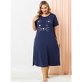 thumbnail image 4 of Women's Plus Size Nightgown Cat Print with Pocket Sleep Dress Sleepwear Navy Blue 3X, 4 of 6