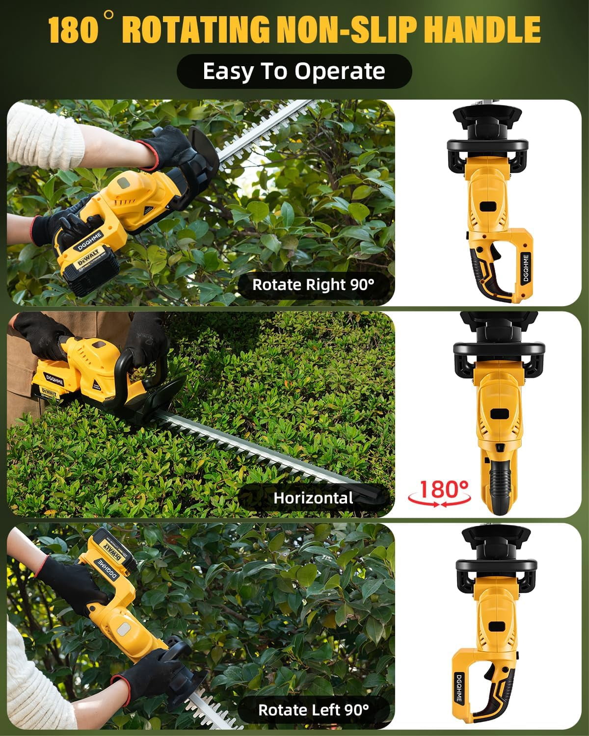 Cordless Hedge Trimmer with 3000RPM Motor and 180 °   Rotating Head for Efficient Garden Maintenance
