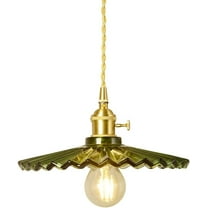 Vintage Green Glass Pendant Light Fixture for Kitchen Island, Modern Farmhouse Pendant Lighting with Switch, Brass Simple Pendant Lamp for Dining Room, Personalized American Rustic Pendant Light