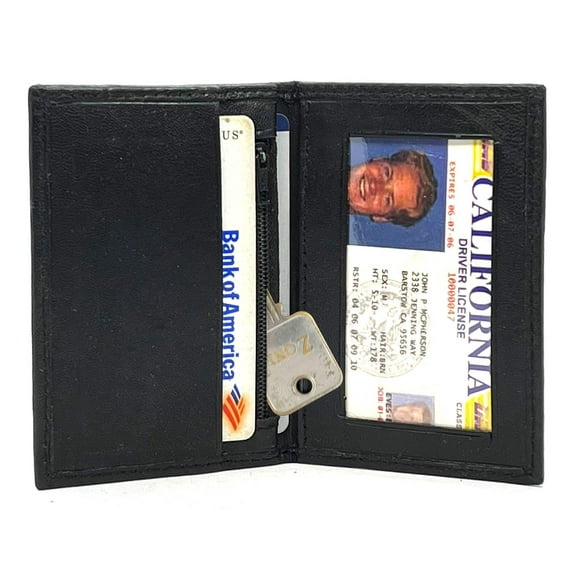 RFID Blocking Genuine Leather ID Window Credit Card Zip Thin Bifold Wallet
