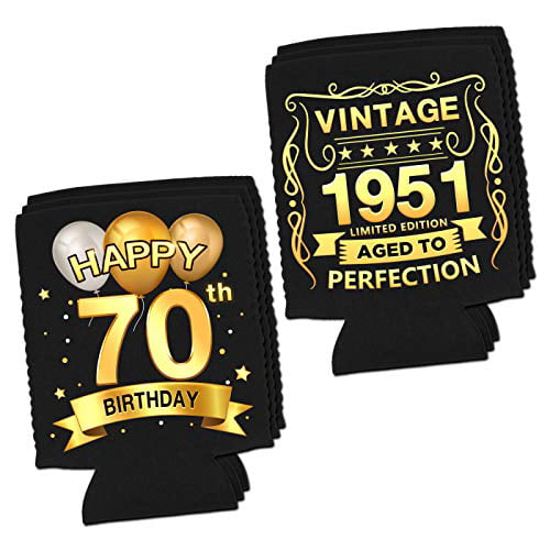 Black and Gold Seventieth Birthday Cup Coolers Dirty 70th Birthday Party Supplies Yangmics 70th Birthday Can Cooler Sleeves Pack of 12-1952 Sign 70th Anniversary Decorations