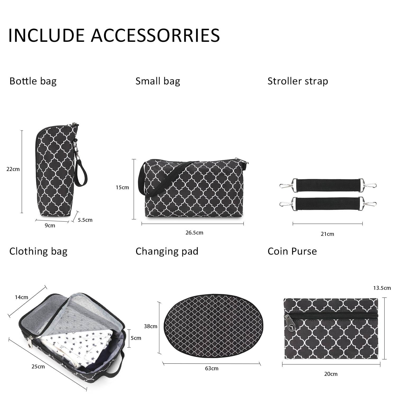 DEFAHN Unisex Mommy Tote Bag, Water Resistant Diaper Handbag with Changing Pad, Pacifier Case and Stroller Straps for Newborn Babies, Black