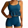 thumbnail image 3 of Modest Tankini Swimsuits for Women Petite 2 Piece Cute Baby-doll Ruffle Camisole with Boyshorts Bathing Suits Workout Swimwear, 3 of 7