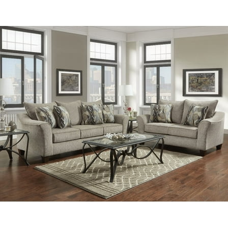 Modern Gray Fabric 2-Piece Living Room Set with Sofa and Loveseat (220×80×75cm)