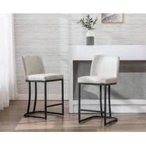 Guyou 24 "H Counter Height Stools Set of 2, Faux Leather Upholstered Kitchen Barstools with Back, Counter Stool Chairs with Black Metal Frame for Island Pub Dining Room, Pebble Grey