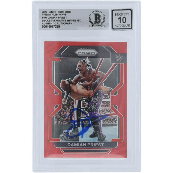 Damian Priest WWE Autographed 2022 Panini Prizm Ruby Wave Prizm #101 Beckett Fanatics Witnessed Authenticated 10 Card - Fanatics Authentic Certified