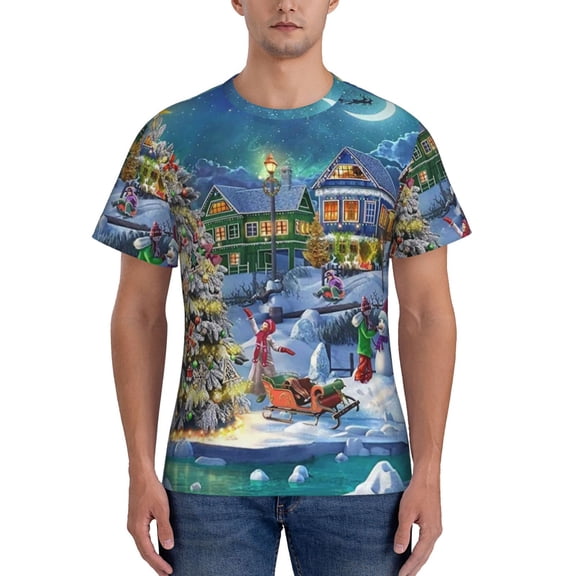 Vsdgher Christmas Tree Print Men's Dry Fit Mesh Athletic Shirts Moisture Wicking Tennis T-Shirt Tops