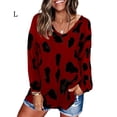 thumbnail image 2 of Haut pour Femme Blouse Imprimée à Manches Longues V Haut pour Femme Col Ample Chandail à Enfiler, Rouge, G, 2 of 3