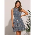thumbnail image 3 of DARING DIVA Floral Chiffon Smocked Waist Ruffled Dress XS Gray Blue Flower, 3 of 6