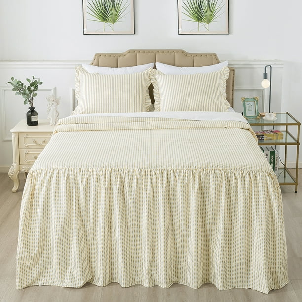 JML Queen Ruffle Skirt Bedspread Set,3 Piece Ruffled Polka Dot